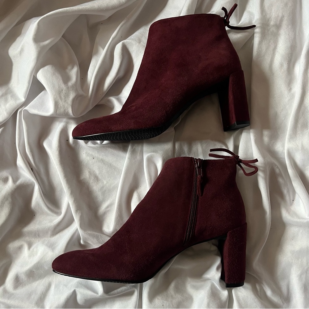Stewart Weitzman Burgundy Suede Heeled Ankle Boots